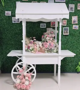 Custom Party Suppliers Baby Shower White Wooden Dessert Plate Cart Party Candy Cart Wedding Cake Decoration Display Flower Cart