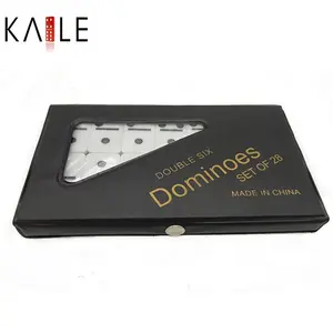 4010 double 6 dominos blancs personnalisés, 28 pièces avec emballage dans une boîte en pvc noir avec pour jeu de table