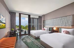 Bulk Hotel Bedroom Furniture Set <b>Soft</b> Headboard MDF Panel Wood Base <b>Bed</b> <b>Frame</b> with Nightstand For 3 Star Chain Hotel - Product Image 4
