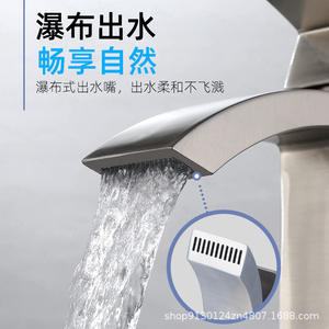 Robinet de lavabo contemporain monotrou en acier inoxydable à montage sur comptoir avec bec cascade à poignée unique - Product Image 5