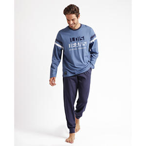 LOIS Vêtements de nuit décontractés en soie pour hommes Pyjama confortable à monture douce avec manches longues Plus Size XL Nightwear Knitted Cotton Fabric - Product Image 1