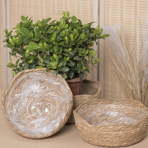 Hand Woven Straw Flower Pots Round <b>Storage</b> <b>Baskets</b> For Home Office Decor Plant Container Creative Photography Props - Product Image 3