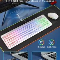 Combo de Teclado y Ratón Inalámbricos, Retroiluminación RGB Recargable, Letras Iluminadas, Tamaño Completo, Ergonómico, Modo de Suspensión, Juego de Teclado de 2.4GHz