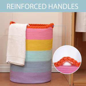 Ecológico 90L personalizado Arco Iris colores plegable niños juguetes mantas lavandería cesto tejido algodón cuerda cestas para cuarto de niños - Product Image 3