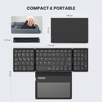 Keyboard BT lipat tiga portabel, papan ketik bantalan sentuh dapat dilipat nirkabel untuk Tablet IOS Android Windows ipad
