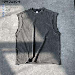 Mode personnalisée sans manches T-shirts <span class=keywords><strong>Vintage</strong></span> acide lavé Streetwear gilet 100% coton personnalisé sérigraphie gilet pour homme - Product Image 3