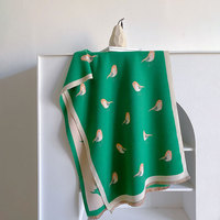 Écharpe d'hiver en gros pour femmes, motif petit oiseau mignon, toucher cachemire, douce, chaude et coupe-vent, châles et étoles épaisses pour dames