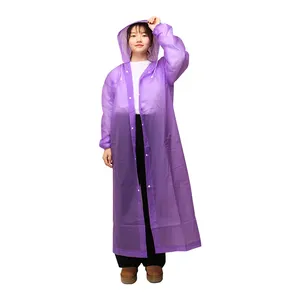 Capa de chuva portátil de EVA PEVA para mulheres e homens adultos reciclados e ambientais, impermeável e personalizada, capa de chuva com capuz e mangas