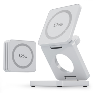 Chargeur sans fil magnétique portable pliable 3-en-1 OEM Q I2.2 25W à charge rapide pour <span class=keywords><strong>iPhone</strong></span> 17 16 et station de charge pour montre connectée - Product Image 3