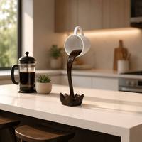 Sculpture de tasse à café suspendue en résine faite à la main, illusion 3D de coulée, 15 cm, blanc mat, décoration de bureau, bar, café, cuisine, cadeau