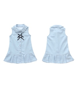 ชุดเดรสเด็กผู้หญิงสไตล์พรีปปี้สีน้ำเงินติดโบว์ติดกระดุม ไม่มีแขน ราคาถูกจากอินเดีย ขายดีจากจีน - Product Image 5