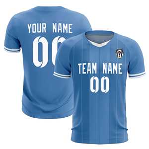 Camisetas/Conjuntos de Fútbol Personalizados con Rayas Clásicas Azul Claro - Product Image 1