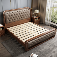 Ensemble de meubles de chambre à coucher en bois massif de haute qualité, cadre de lit en bois massif, lit double en bois avec tête de lit, table à tiroirs