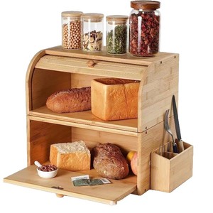 Wooden Bread Box 38x25x36cm Double Layer Storage <b>Kitchen</b> Food Container - Product Image 2