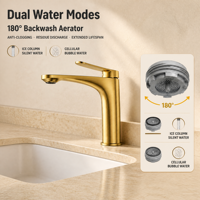 Robinet de lavabo en laiton H3286, monocommande, à poser sur le comptoir, finition or brossé, mitigeur pour lavabo de salle de bain