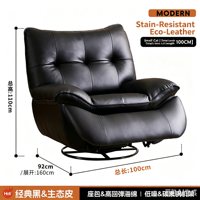 Canapé inclinable électrique multifonctionnel en cuir véritable noir, fauteuil à bascule massant, canapé-lit individuel réglable pour la détente