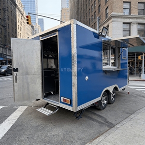 Camionnette de vente de nourriture moderne carrée, remorquable, en fibre de verre, équipée pour la préparation de pizzas et de hamburgers, avec un espace pour les bonbons - Product Image 2