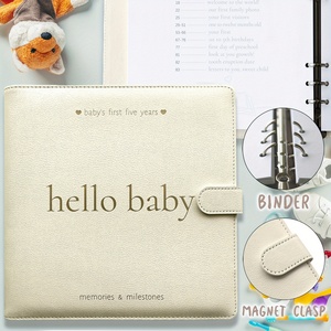 Género Neutral Tamaño A5 Diario de recuerdo Álbum de fotos de tela duradera 'Hello Baby' Letras doradas Papel de diseño de corazón <span class=keywords><strong>para</strong></span> recién nacidos - Product Image 2