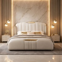 Minimalistisches Beige Kunstleder-Bettgestell für Queen- und King-Size Schlafzimmermöbel Großhandel