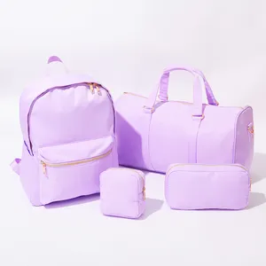 Lilac Tas Punggung Klasik Luar Ruangan, Tas Punggung Nilon 3 Buah, Tas Makeup Kosmetik, Set Bagasi Perjalanan