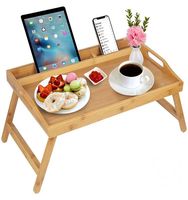Plateau de lit flottant en bambou naturel personnalisé, finition laquée, multifonctionnel, pour petit-déjeuner, pliable, cuisine et salle de bain, vente en gros