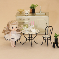 Meubles miniatures en fer à l'échelle 1:12, ensemble de table et de chaises en trois pièces, adapté à la décoration de maison miniature