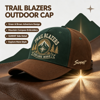 Casquette de baseball structurée bicolore vert et marron personnalisée avec broderie 3D Trail Blazers Mountain Compass pour l'aventure en plein air