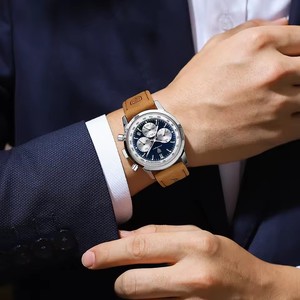 POEDAGAR Advanced waterproof calendar night <b>light</b> <b>timer</b> men's watch business luxury fashion men's leather watch - Product Image 5