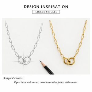 Collier pendentif minimaliste en acier inoxydable avec anneaux entrelacés plaqué or et chaîne à maillons argentés, unisexe, pour tous les jours - Product Image 2