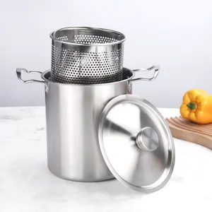 Hongyuan Friteuse Pot 16cm En Acier Inoxydable Marmite Haute Pour Cuisiner Avec Filtre Pour La Maison Et L'extérieur