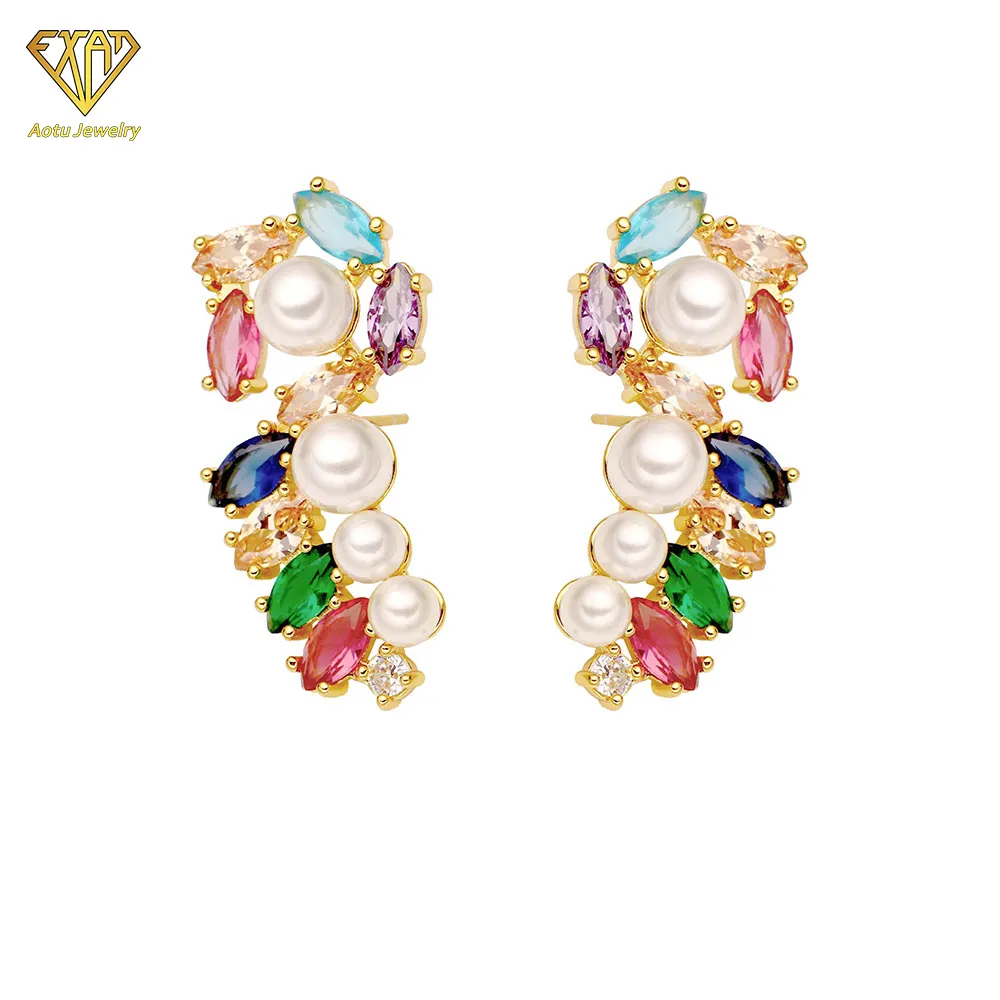 Luxury Jewelry Accessories With Marquise Cut Gemstone Pearl Trendy Earrings
