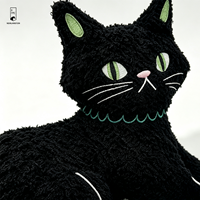Coussin décoratif en peluche chat noir, visage brodé, doux et rembourré, pour Halloween, décoration de fêtes pour la maison, le canapé et la chambre d'enfant