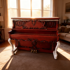Piano Vertical Mecánico de Madera Maciza Rojo Oscuro, Estilo Clásico, Tallado a Mano, Personalizado, 88 Teclas, Ligero y Plegable - Product Image 1