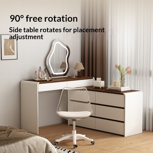 Lxyx Modern <b>Makeup</b> Vanity Desk With Lighted Mirror And Storage Drawers White Wood Finish Bedroom Furniture - Product Image 4