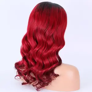 12 to 24 Inch Ombre Red Color Women Hair Wig 18 Inches Wave Texture European Virgin Cuticle Aligned Cheap Human Hair Wigs