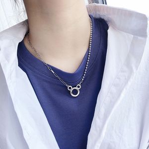 Collier asymétrique Mickey Mouse ajouré en argent sterling S925, style vintage vieilli, cadeau tendance - Product Image 1