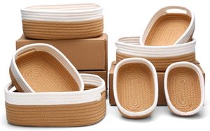 Petit panier rectangulaire avec poignées pour <span class=keywords><strong>étagère</strong></span>s jouet panier de rangement tissé en <span class=keywords><strong>corde</strong></span> de coton naturel pour l'organisation - Product Image 3