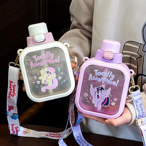 Botella de agua cuadrada My Little Pony para niños con pajita, 500 ml, diseño de dibujos animados, perfecta para niñas en edad escolar de 4 años en adelante. - Product Image 2