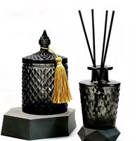 Pot de bougie en verre coloré rond de luxe de 600ml 300ml avec couvercle, ensembles de récipients parfumés de diffuseur en verre coloré de 150ml