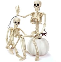 Lot de squelettes d'Halloween modernes en plastique, squelettes de mariée et de marié réalistes avec accessoires en tissu pour une mise en scène effrayante