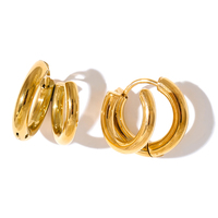 Boucles d'oreilles créoles doubles tendance en acier inoxydable plaqué or 18 carats, forme géométrique, étanches, XY 2025 – Cadeau bijou