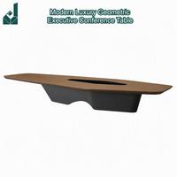 Table de Conférence Exécutive Géométrique de Luxe Moderne en Placage Noyer avec Prise Intégrée et Base de Support Robuste pour Réunions de Bureau