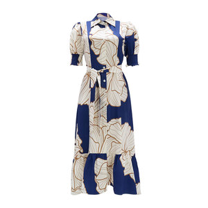 Vestido Elegante Asimétrico de Manga Corta con Estampado Tipo Camisa y Cintura Alta para Mujer - Product Image 5