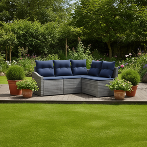 Ensemble de canapé de jardin en polyrotin gris avec coussins, mobilier d'extérieur contemporain 4 places - Product Image 2