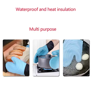 Kitchen Cooking Oven Mitts Non-Slip Anti-Scalding Hot Pad Features <b>Baking</b> Bakeware <b>Silicone</b> Cotton Lining Printed Oven Mitts - Product Image 6