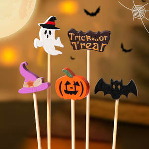 Palillos de Cóctel Desechables de Bambú Ecológicos para Halloween, Diseño de Fantasma, Sombrero de Bruja y Calabaza, Logotipo Personalizado, Modernos y Rápidos - Product Image 1