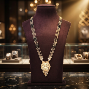 Indian Mangalsutra Latest Design, Gold Plated Pendant Mangalsutra, Traditional Mangalsutra, Black Beads For Gold Mangalsutra. - Product Image 2