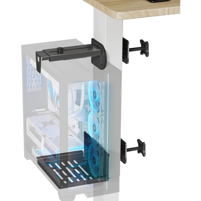Under Desk PC Mount for Standing Desk Clamp-On Desk Leg Computer Mount Adjustable Computer Case CPU Holder Black PC Tower Mount