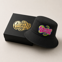 Sombrero de Pescador WEINI Retro con Logotipo Colorido, Gorra de Algodón Negra Estilo Hip Hop, Sombrero para el Sol para Viajes al Aire Libre, para Hombres y Mujeres