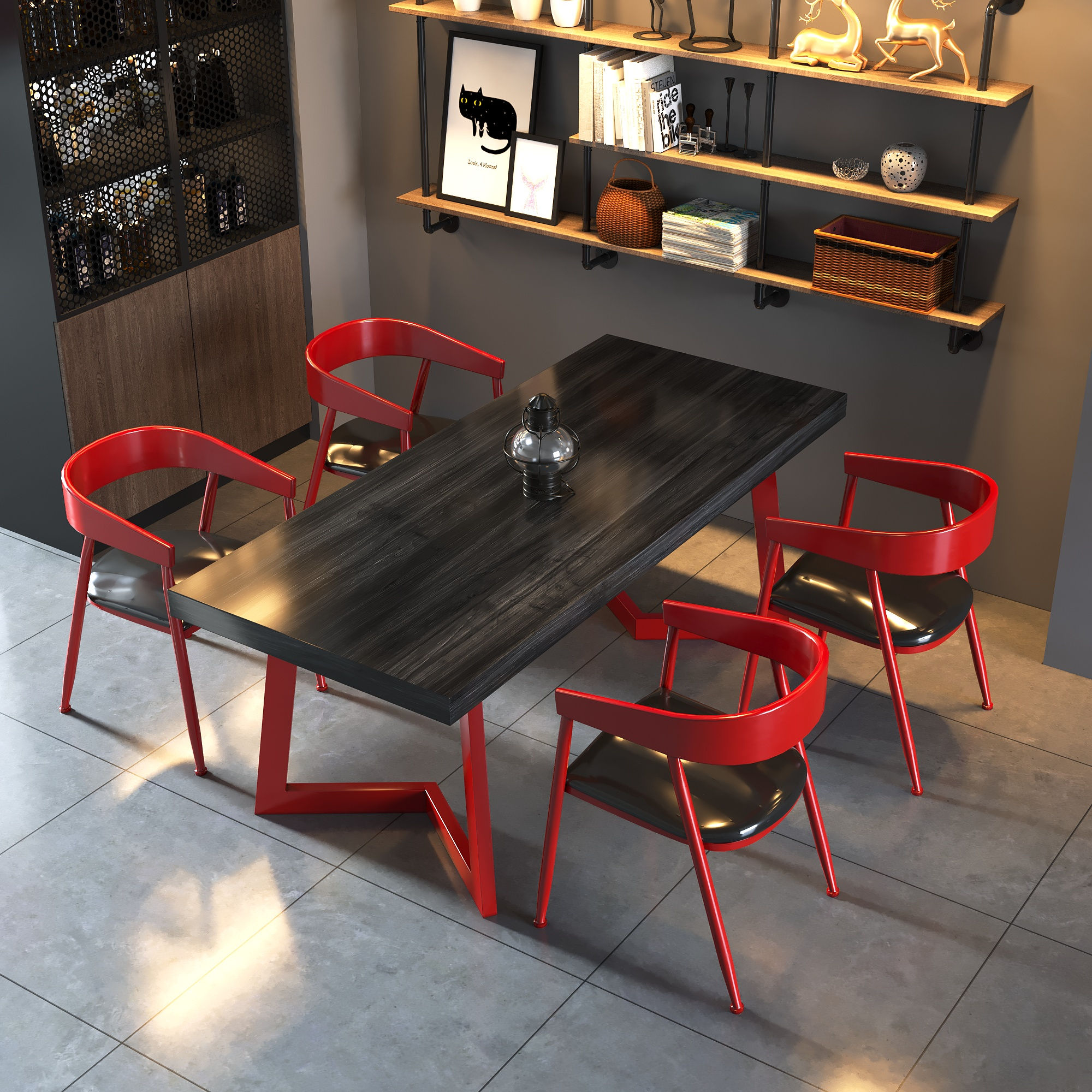 One table and four chairs made of gold